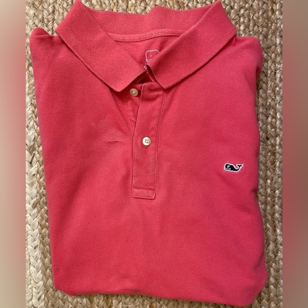 Vineyard Vines Boys XL (20) 2 Button‎ 100% Cotton Hot Pink Polo W/ Navy Whale